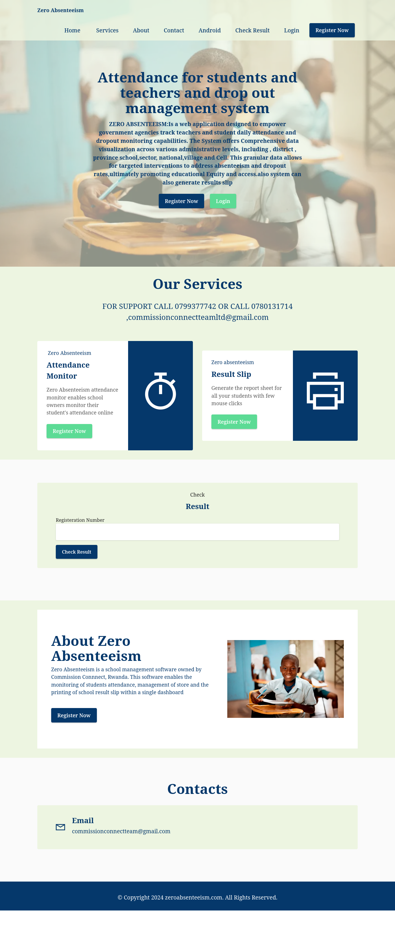 website developed by us for Zeroabsenteeism Commission Connect Rwanda